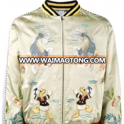 Custom Sublimation Printed Satin Bomber Jacket/Satin Printed Varsity Jacket