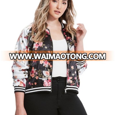 men custom woven 100% polyester satin floral bomber jacket