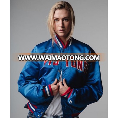 Custom Round Neck Motorbike Double Zipper Satin Men Bomber Jacket